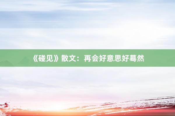 《碰见》散文：再会好意思好蓦然